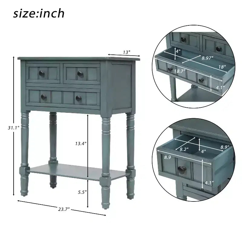 Console étroite de 60 cm avec 3 tiroirs et étagère, table d'appoint pour petite entrée ou salon