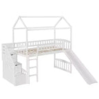 Lit mezzanine jumeau avec toboggan et escalier, lit mezzanine avec tiroirs de rangement, lit mezzanine cabane en bois pour enfants et tout-petits