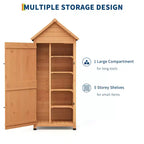 Armoire à outils d'extérieur en bois imperméable, avec portes doubles verrouillables, 3 étagères réglables et toit incliné – Rangement peu encombrant pour terrasse, cour ou pelouse