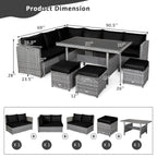 Ensemble de salle à manger Costway 7 pièces en rotin pour terrasse, canapé sectionnel et pouf - Voir détails