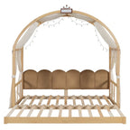 Lit cabane Montessori en bois massif avec plateforme, toit voûté et lit gigogne pour filles et garçons