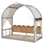 Lit cabane Montessori en bois massif avec plateforme, toit voûté et lit gigogne pour filles et garçons