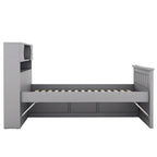 Lit plateforme capitaine double/grand avec 4 tiroirs et étagères de rangement, cadre de lit en bois massif avec tête de lit bibliothèque de rangement