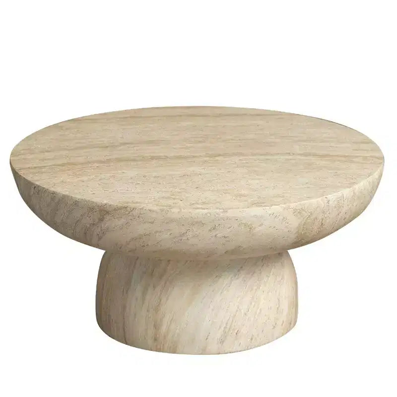 Table basse piédestal ronde en Fiberstone, table d'appoint sculptée pour l'intérieur et l'extérieur avec patins antidérapants