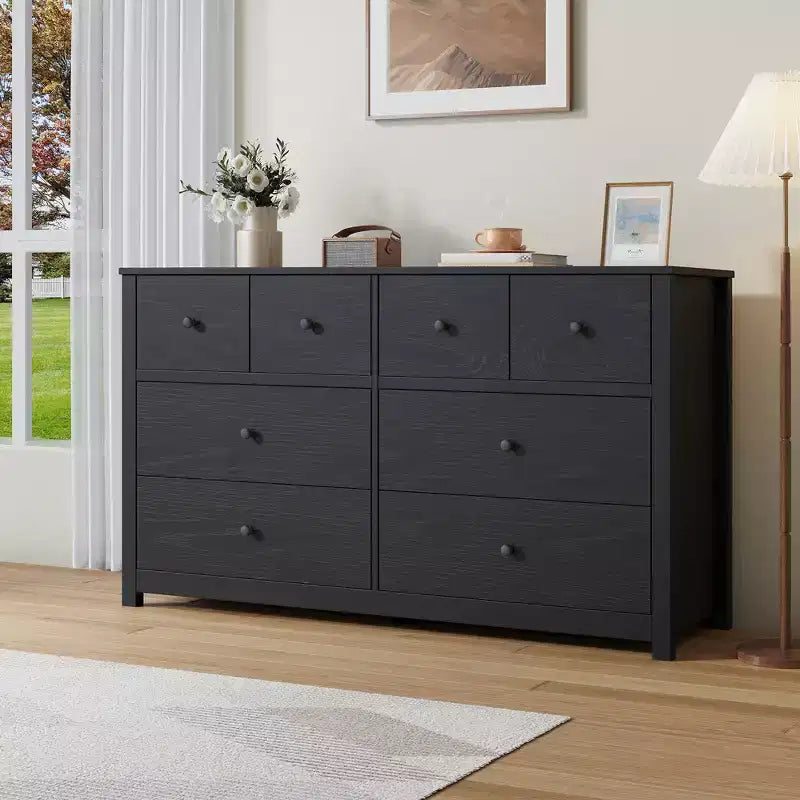 Commode moderne à 8 tiroirs pour chambre à coucher, grande commode en bois avec tiroirs profonds, meuble de rangement autonome pour salon