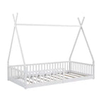 Lit de sol pour enfants, lits cabane doubles, lit de sol Montessori avec lattes et barrières de protection, cadre de lit cabane en bois pour garçons et filles