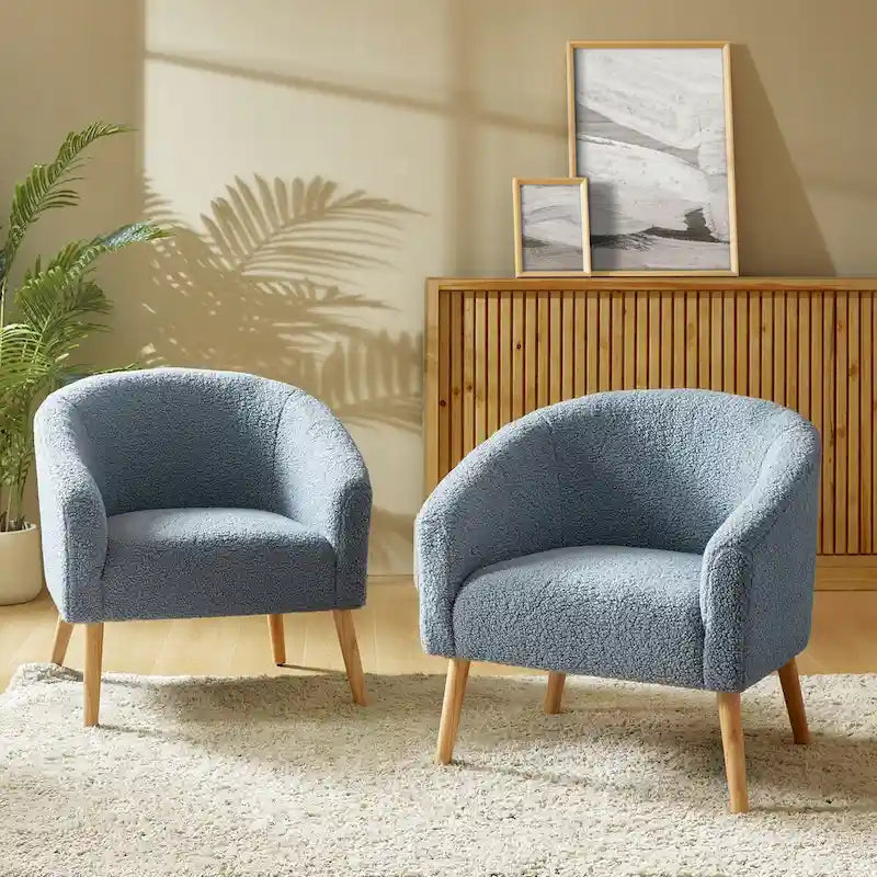 Fauteuil Sheila Modern 30 W Boucle avec pieds en bois massif, lot de 2, par HULALA HOME