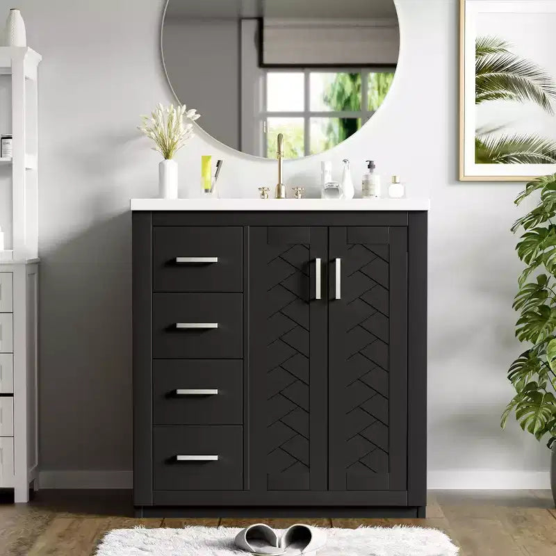 Meuble-lavabo simple de 76 cm avec armoire et 3 tiroirs – Noir / Bleu / Vert / Indigo / Blanc