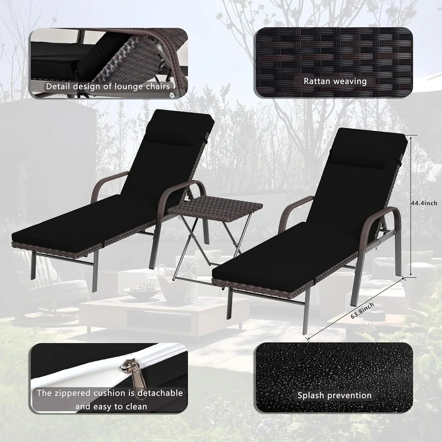 Ensemble de 3 chaises longues d'extérieur Kullavik