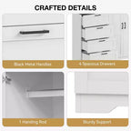Armoire de chambre en bois de 110 cm (43,3 po) avec 4 tiroirs et tringle à vêtements, commode de rangement multifonctionnelle pour vêtements