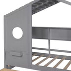 Lit cabane en bois double/complet avec 2 tiroirs, lit pour enfants avec étagère de rangement - ModernLuxe