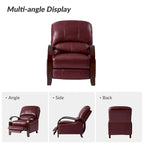 Fauteuil inclinable manuel Alex Mid-century Modern Cigar en cuir véritable avec accoudoirs incurvés en bois