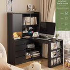 Bureau d'angle en L de 46 pouces avec bibliothèque et tiroirs