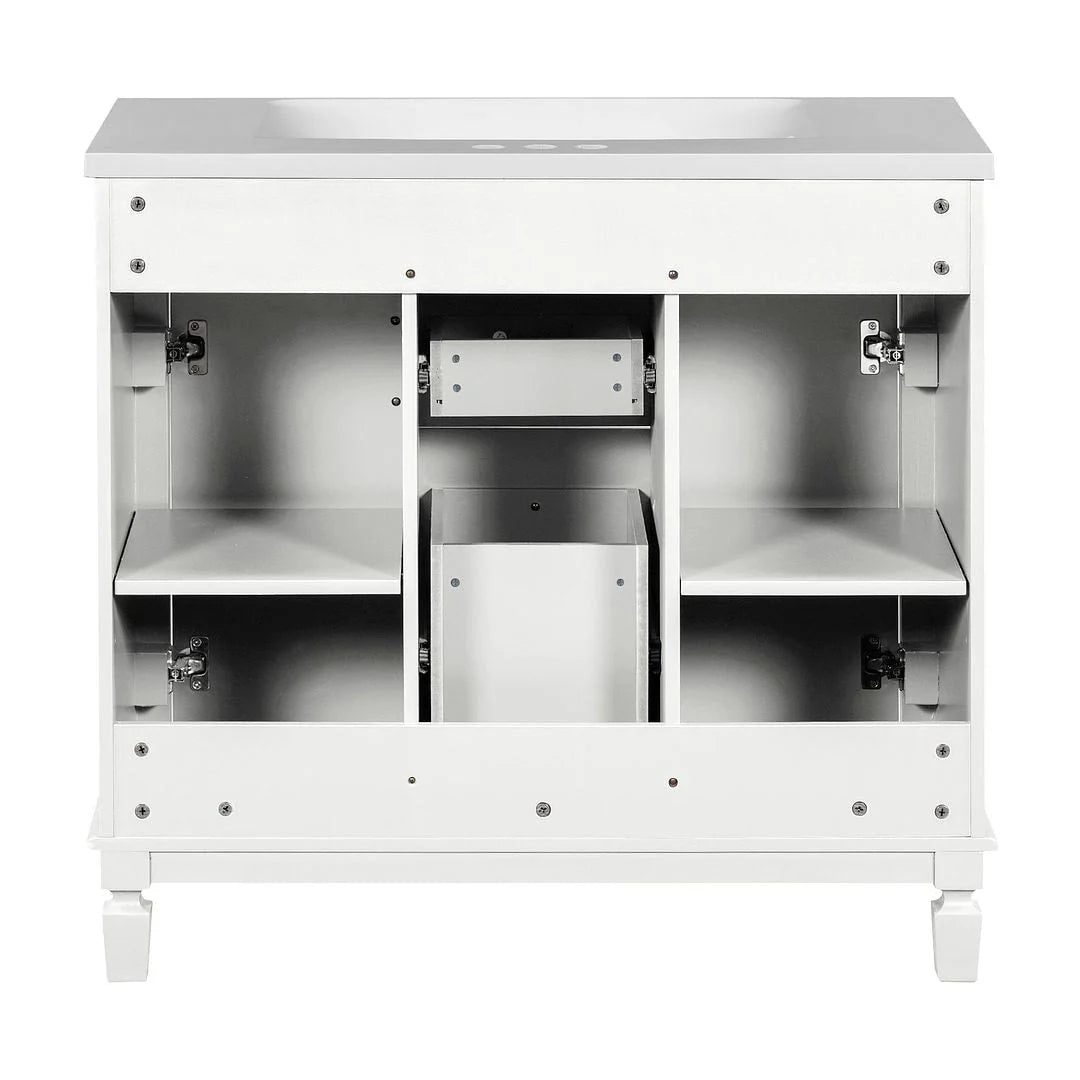 Meuble-lavabo de salle de bain moderne de 91 cm avec lavabo et armoire de toilette, 2 portes et 2 tiroirs