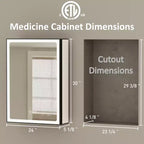 Armoire de toilette avec miroir LED, montage en saillie ou encastré, lumière dimmable, anti-buée, étagères réglables