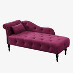 Chaise longue moderne de 154 cm avec revêtement en velours, boutons capitonnés, pieds en bois massif et clous de tapissier