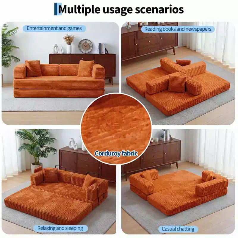 Canapé-lit convertible 5-en-1 80,7 po – Velours côtelé, 544 kg, aucun assemblage