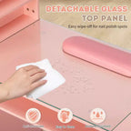 Bureau de manucure moderne noir/rose avec plateau en verre et repose-poignet, poste unique