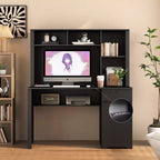 Bureau informatique moderne de 130 cm avec huche et étagère, bureau avec grand rangement, bureau d'écriture pour l'étude, salle de lecture