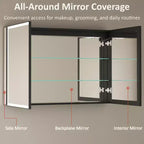 Armoire de toilette avec miroir LED, montage en saillie ou encastré, lumière dimmable, anti-buée, étagères réglables
