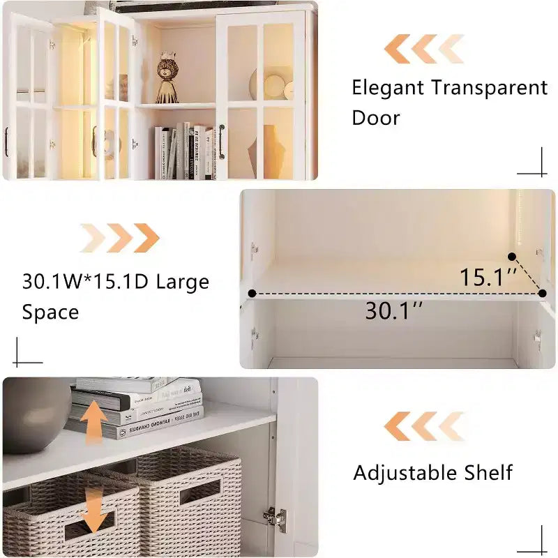 AMERLIFE Armoire de rangement haute 180 cm avec lumières LED, grande bibliothèque avec portes en verre acrylique
