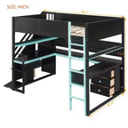 Lit mezzanine GDFStudio Scott en bois avec escalier de rangement, bureau, étagères et panneau perforé