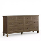 Commode à 8 tiroirs pour chambre à coucher, meuble TV vintage de 59 po avec poignées sculptées et pieds fuselés, commode en bois avec grande capacité de rangement