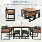 Ensemble de salle à manger d'extérieur 18 pièces en bois d'acacia, 8 chaises rembourrées, 8 poufs et 2 tables carrées