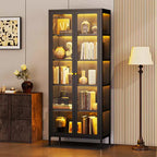 Bekrvio 67H Vitrine en Verre à 3 Côtés avec Lumières LED, Rangement à 5 Niveaux avec Double Porte et Cadre Métallique pour Objets de Collection, Idéale pour les Petits Espaces