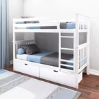 Lit superposé en bois massif pour enfants avec tiroirs de rangement