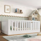 Lit Montessori double blanc avec barrières et porte – Bois massif, 1 enfant