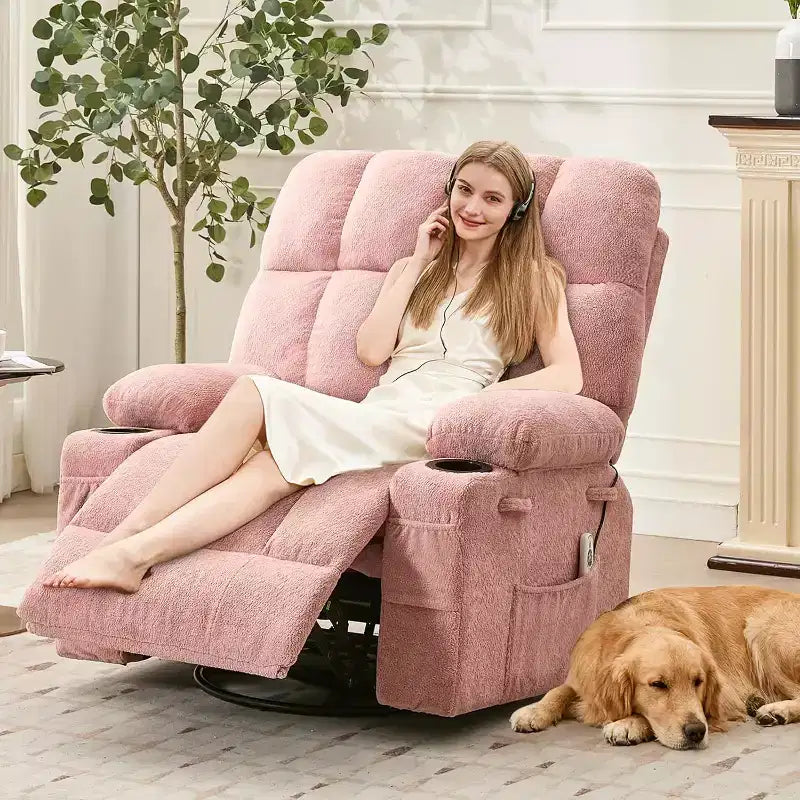 Fauteuil inclinable surdimensionné pour adultes, canapé berçant pivotant manuel, poches latérales et porte-gobelets pour personnes fortes et de grande taille, salon