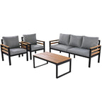 Ensemble de canapés d'extérieur 4 pièces pour 5 personnes avec table basse en bois massif et coussins amovibles