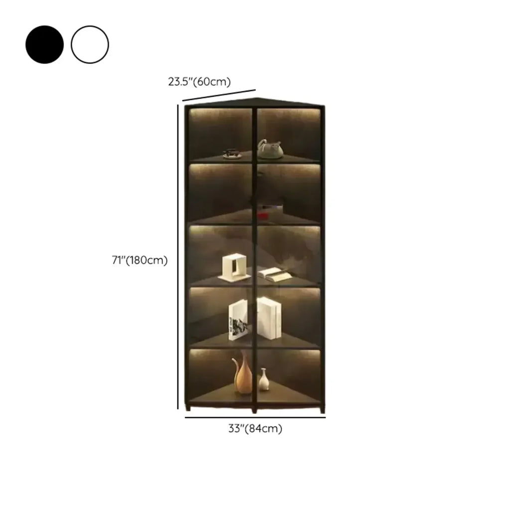 Meuble d'angle d'exposition moderne en bois et métal gris avec porte vitrée