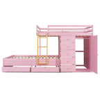 Lit superposé double sur double avec armoire de rangement et tiroirs, lit superposé double en bois peu encombrant avec garde-corps pour appartement, chambre à coucher