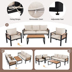 Ensemble de canapés d'extérieur 4 pièces pour 5 personnes avec table basse en bois massif et coussins amovibles