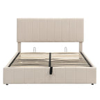 Lit plateforme rembourré Queen avec système de rangement hydraulique - Beige