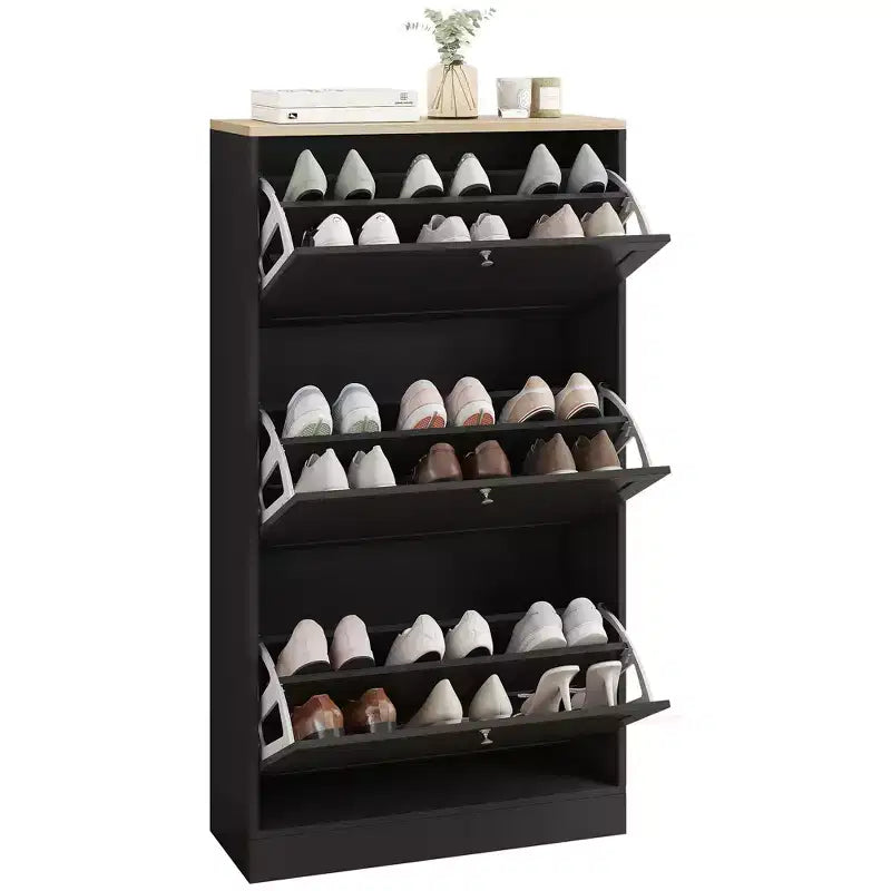 Meuble à chaussures étroit HOMCOM pour entrée avec 3 tiroirs basculants et étagères réglables, organisateur de rangement pour 12 à 18 paires de chaussures