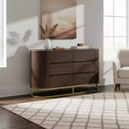 Commode moderne à 6 tiroirs avec plateau Live Edge, piètement en métal et construction en bois mélangé durable