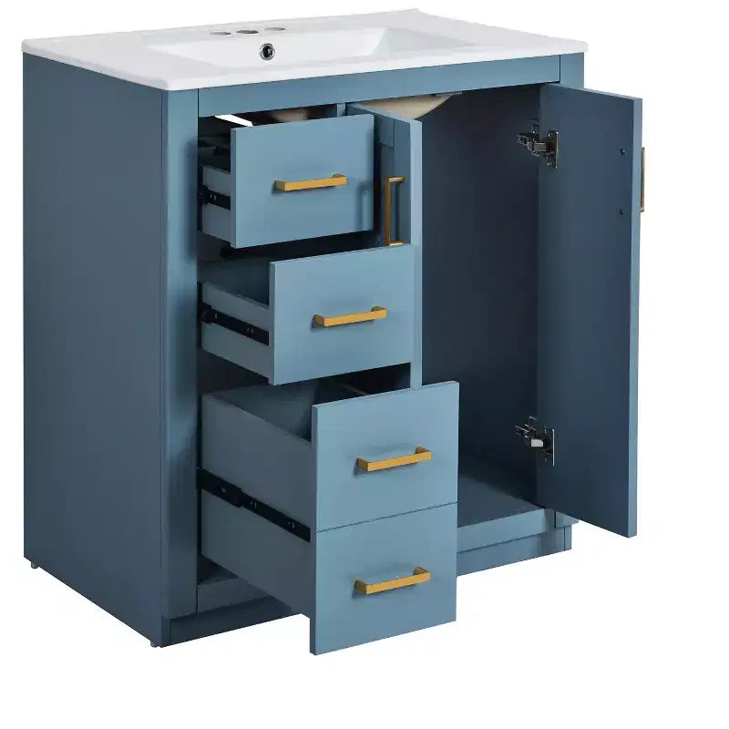 Meuble-lavabo simple de 76 cm avec armoire et 3 tiroirs – Noir / Bleu / Vert / Indigo / Blanc