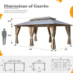 Tonnelle EROMMY à toit rigide, pergola extérieure avec double toit, moustiquaire et rideaux, auvent robuste pour patio, jardin, fête au bord de la piscine