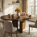 Table à manger ronde extensible 47-63 pour 4-8 personnes, table de cuisine extensible en bois de style ferme avec cadre métallique, ovale peu encombrante pour appartement, gris rétro
