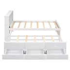 Lit plateforme avec lit gigogne et tiroirs, lit plateforme de rangement avec USB, lit plateforme en bois avec bibliothèque