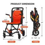 Fauteuil roulant de transport pliant ultra léger, supporte 100 kg, cadre en aluminium de 8 kg, siège de 41 cm, accoudoirs et repose-pieds amovibles, frein à main verrouillable