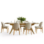 Ensemble de salle à manger 7 pièces, table à tréteaux extensible de 198-244 cm avec chaises rembourrées et pieds en bois massif - Panipeachy