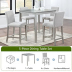 Ensemble de salle à manger moderne 5 pièces avec table carrée hauteur comptoir et 4 chaises rembourrées