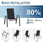 Chaises de patio, Lot de 4/6 chaises de salle à manger empilables d'extérieur en textilène léger résistant aux intempéries avec accoudoirs pour jardin, terrasse de piscine