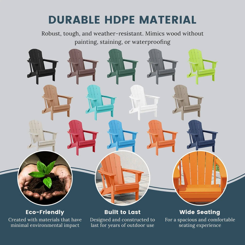 Chaise Adirondack pliante d'extérieur tout temps Polytrends Laguna résistante à la décoloration pour patio