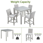 Ensemble de salle à manger moderne 5 pièces avec table carrée hauteur comptoir et 4 chaises rembourrées