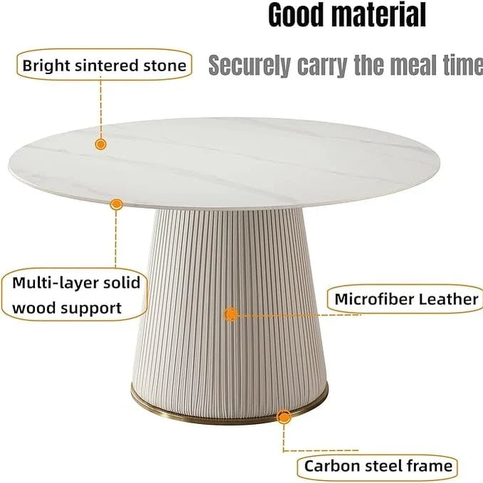 Table à manger ronde de 53 pouces pour 6 personnes avec plateau en pierre frittée et plateau tournant (Lazy Susan)